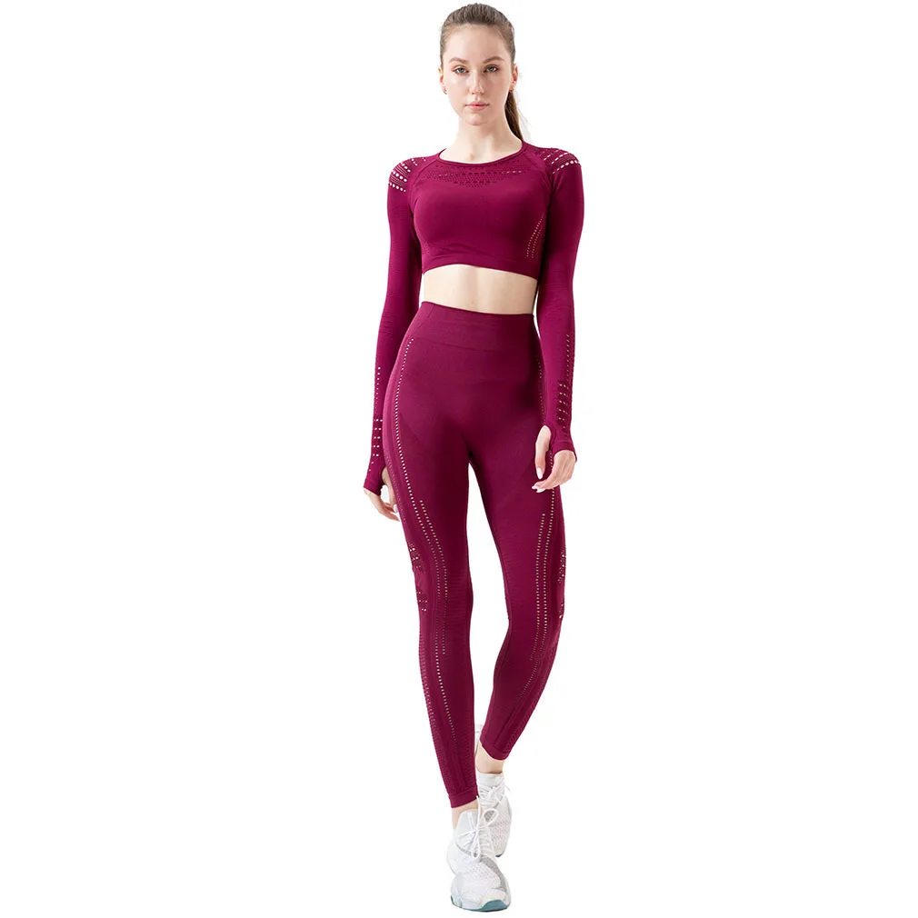 JSMANA Shark Female Long Sleeve Seamless Athletic Fitness Women Yoga Set Gym 2-piece Bra Gym Wear Sport Set