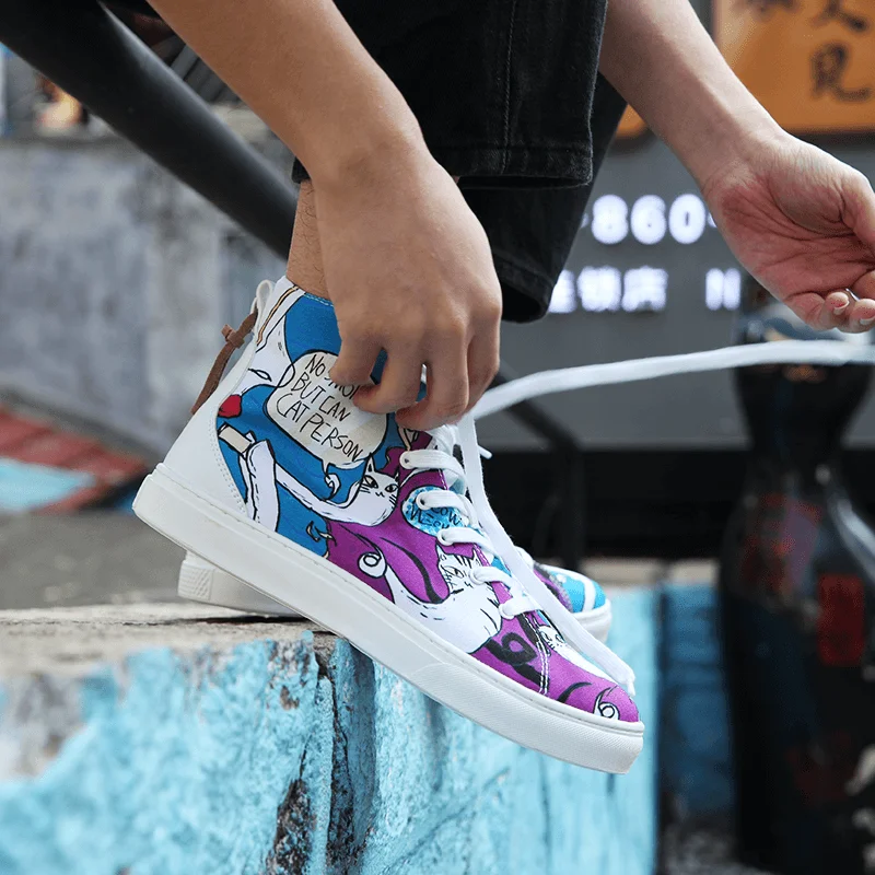 
2021 One pair graffiti custom fashion canvas for men casual printed shoes 