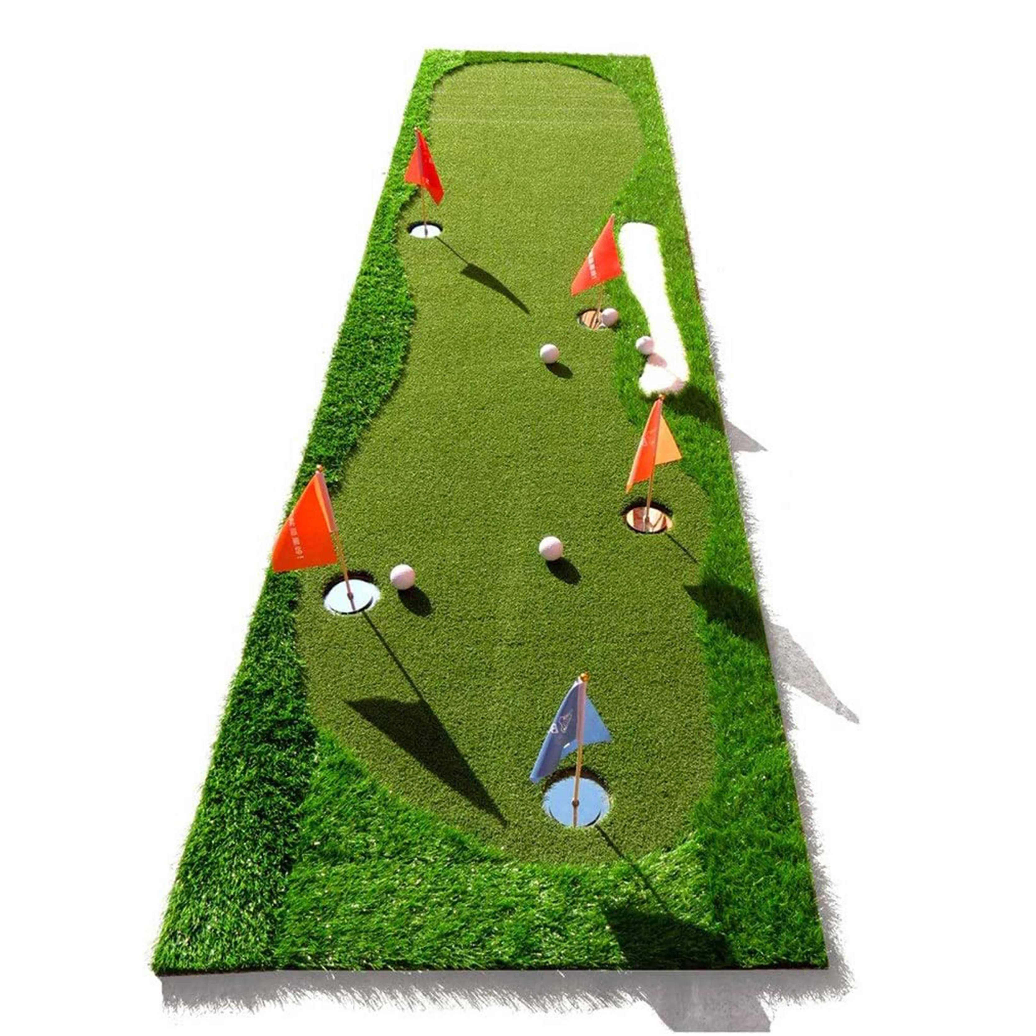 Golf Hitting Mat Golf Mini Artificial Green Putting Exerciser Indoor/Outdoor with Mini 5 Hole Design Simulation Bunker Golf Mat