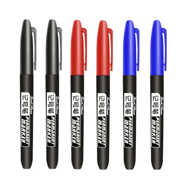 6 Pcs/Set Permanent Marker Pen Fine Point Waterproof Ink Thin Nib Crude Nib Black Blue Red Ink 1.5mm Fine Color Marker Pens