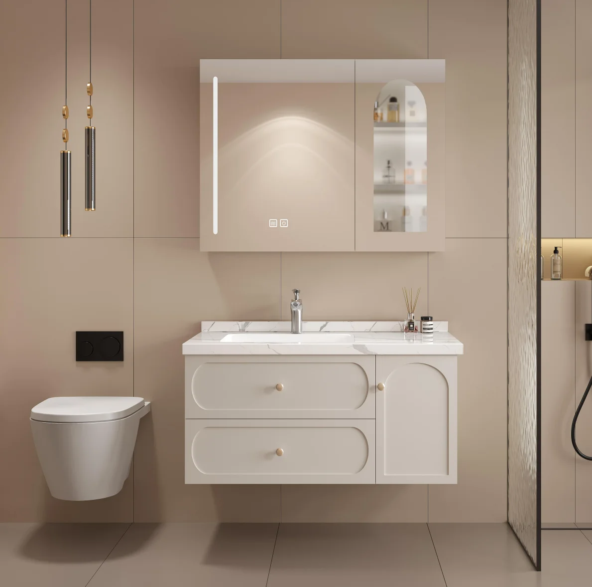 2024 Hot-selling Custom Modern Luxury Curved Wall Mounted Cabinet Bathroom Vanity