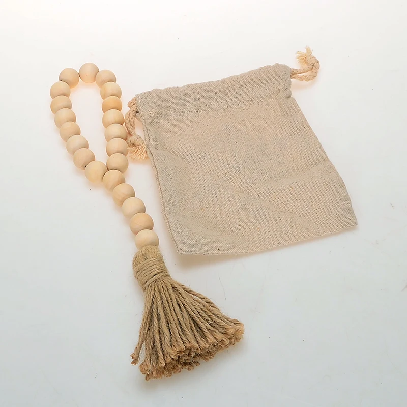 Farmhouse Rustic Beads with Country Tassels Wood Bead Garland Closet Door Handle Knob Decorations