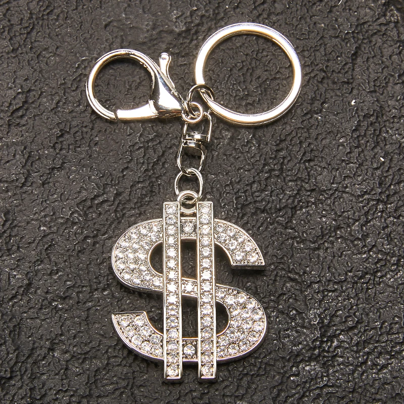 Europe New Dollar Sign Pendant Inlaid Diamond Letter Keychain Custom $ Metal Keychain Key Ring Hip Hop Decoration
