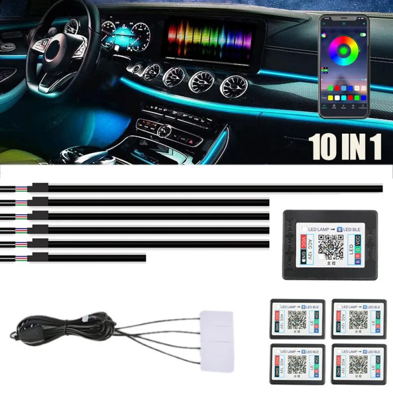 Universal 12V 6 in 1 18 in 1 64 Colors RGB LED acrylic Car strip light Atmosphere Interior Dashboard Lighting Backlight