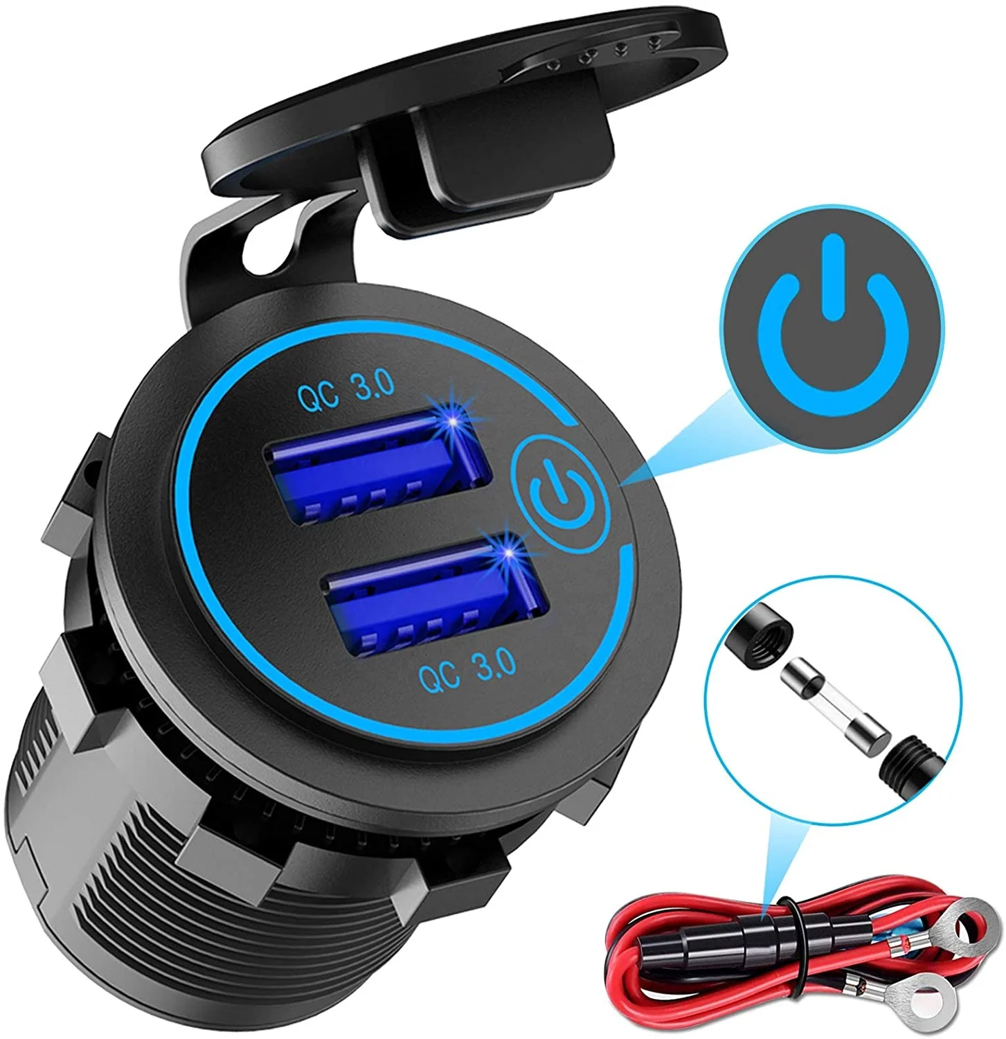 12V/24V QC3.0 Quick Charge 3.0 Dual USB Charger Socket Power Outlet With Touch Switch Car Marine Boat Motorcycle Truck