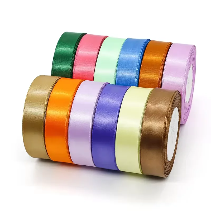 Directly Factory Manufacture Woven Edge Polyester Tape Double Sided Woven Edge Satin Gift Ribbon For Boxes Packing