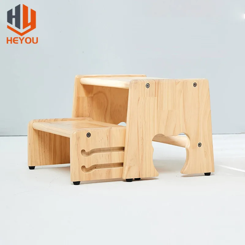 Solid Wood 2 Steps Stool Toddler Two Stair Children Stool Wooden Furniture