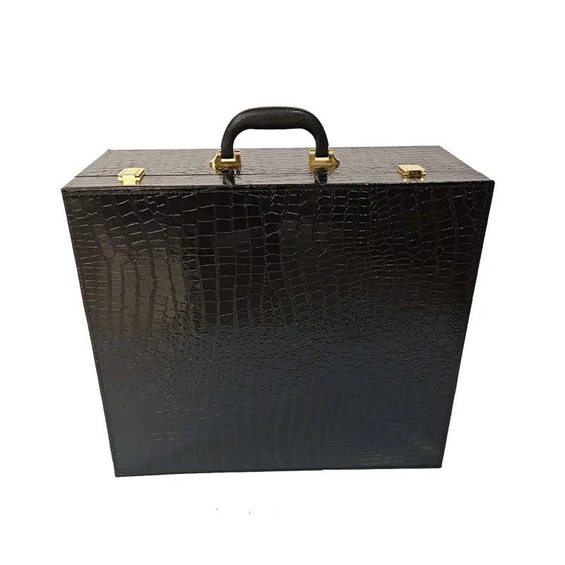 luxury deluxe antique  black high-end pu leather box packaging pu gift box portable suitcase storage box large with handle
