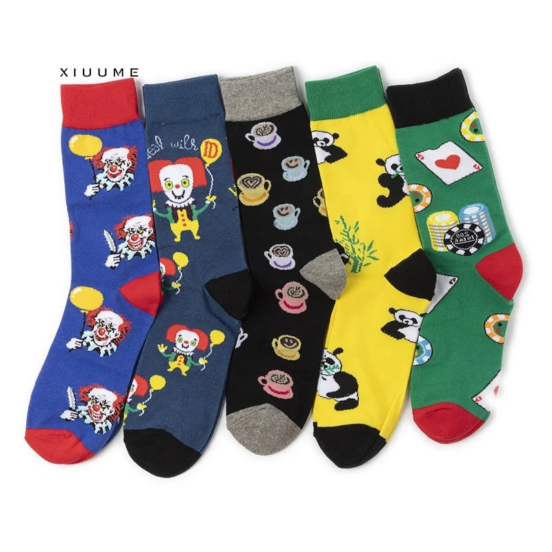
Wholesale manufacture fashion cartoon designs cotton colorful tube happy socks men 