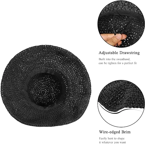 Straw Sun Hat Foldable Packable Wide Brim Summer Beach Hat Crochet Bucket Hat for Women