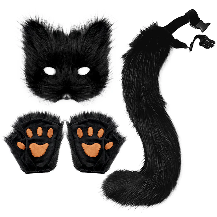 Wholesale comfortable Fur Halloween Party Mask Masquerade Masks Bear Wolf Paw Gloves Furry Fur tail