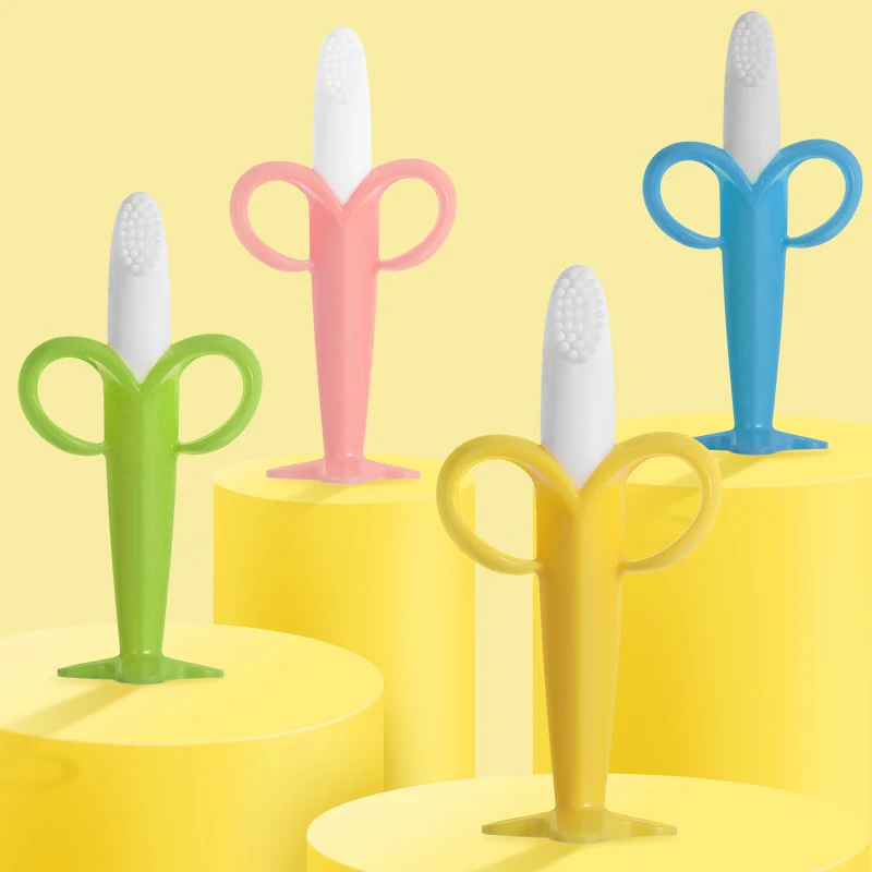 Wholesale Baby Silicone Banana toothbrush silicone baby teether grinding stick mordedor bebe