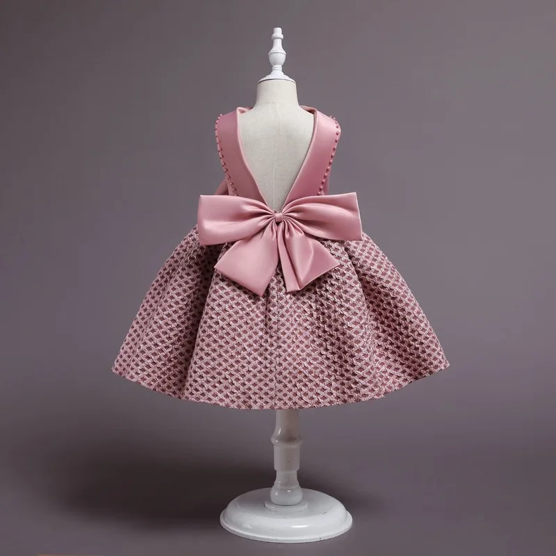 Hot sale fashion girls dress kids embroidered  bowknot cute party show dress wedding puffy princess dress