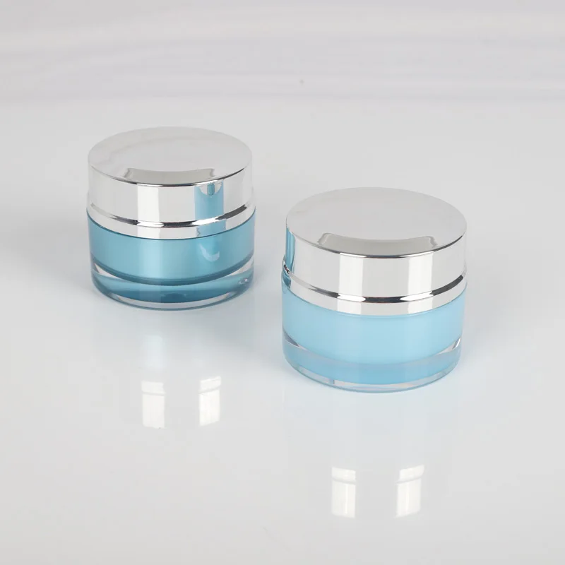 30ml 50ml Round Double Wall Transparent Blue Plastic Recyclable Cosmetic Jar