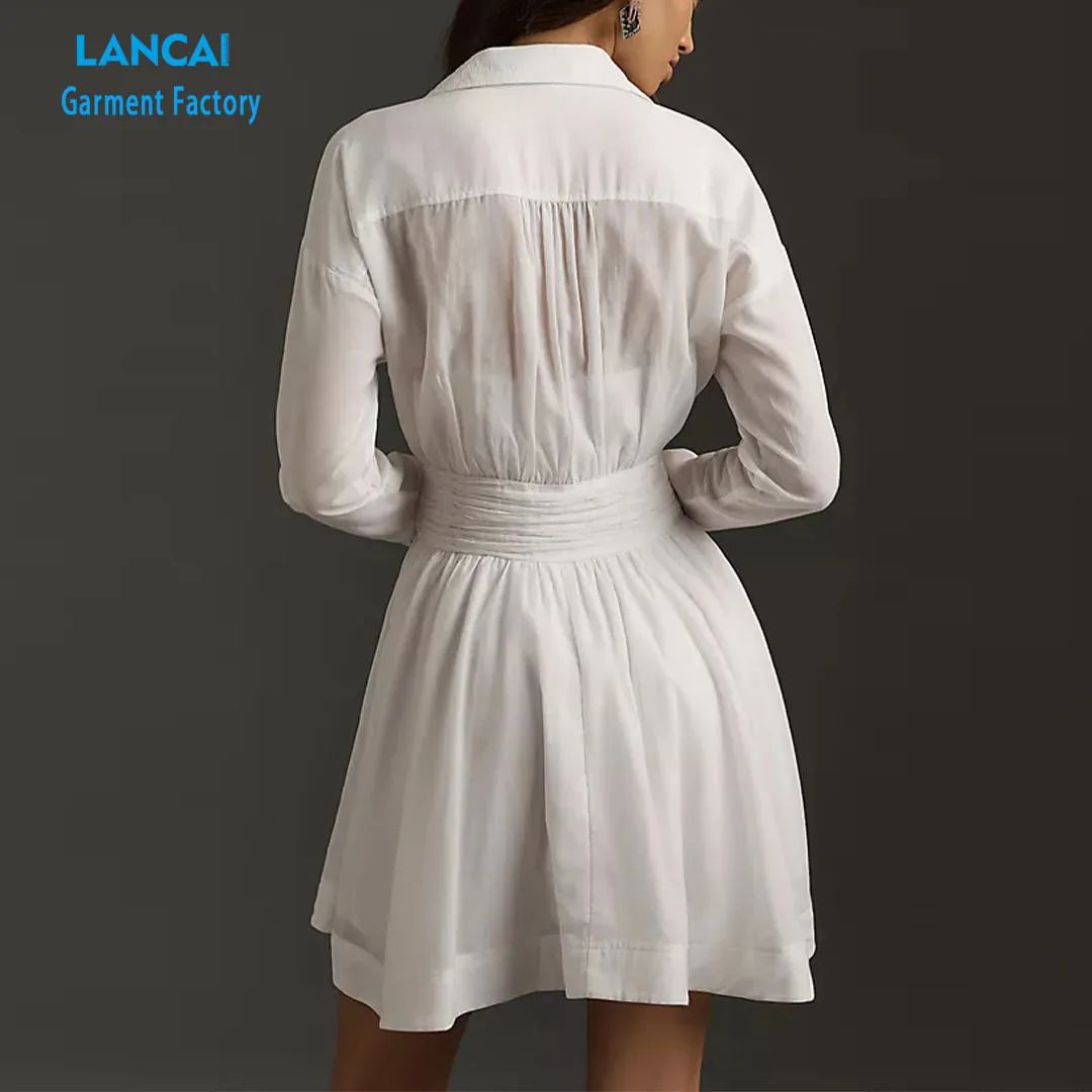 Custom New Style Professional  Button Neck  Mini Dress Sexy Raw In Hem Women Dress