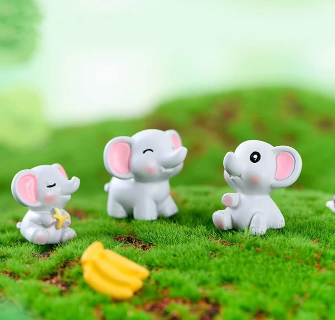 6 Pcs Mini Elephant Animal Figures Toy Cake Toppers,Miniature Elephant Figurines Fairy Garden Landscape Ornament Decoration Gift