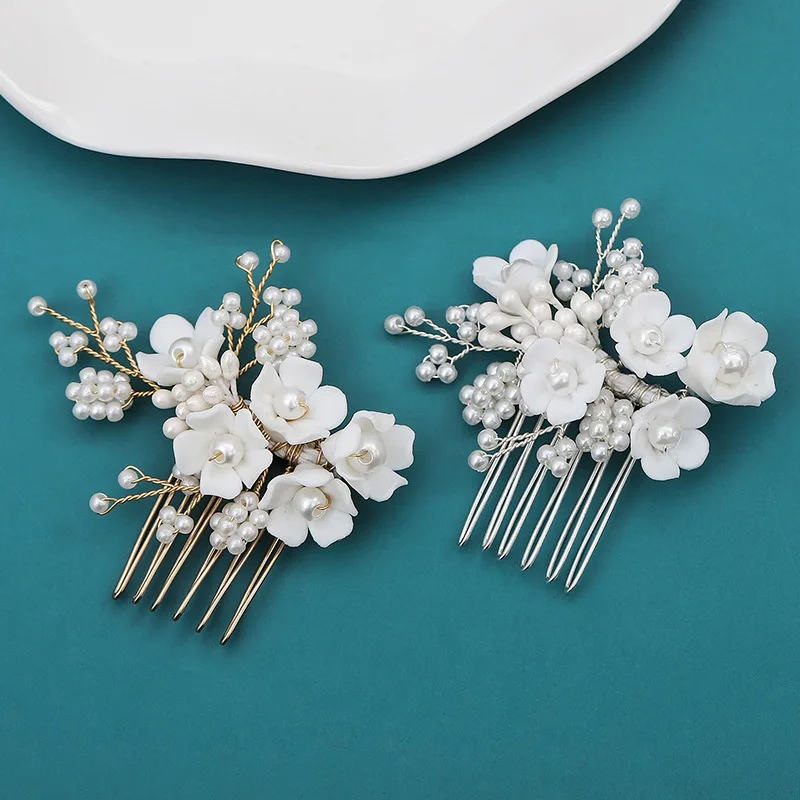 Antique Han Clothing Hair Combs for Women Hand-Made Korean Bride Headdress Simple Hairstyle Flower Pearl Comb Small Accessories