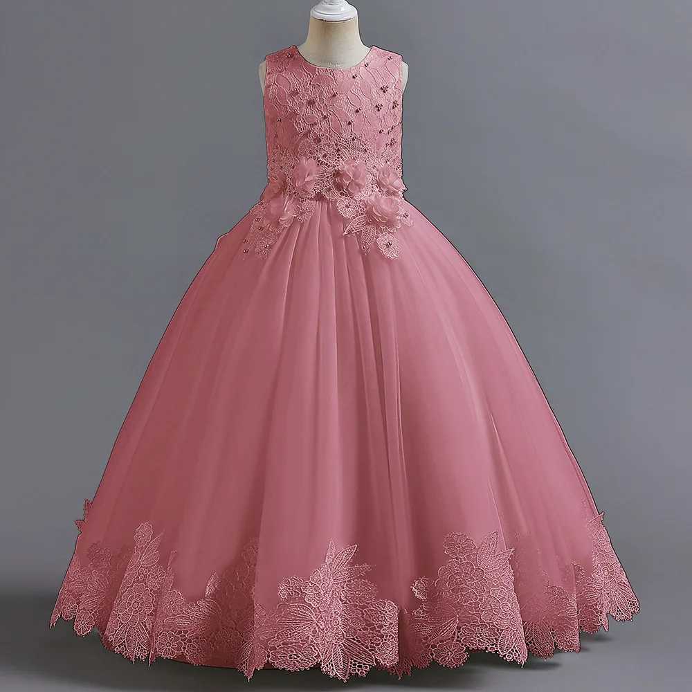 Girls Wedding Evening Ball Gown For Prom Flower Sequin Kids Party Dresses Girl Children Costume Embroidered Princess Dresses
