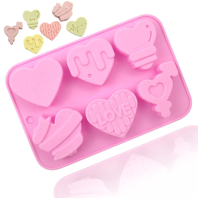 1067 Factory stock silicone soap mold cake mold silicone cake mold hand made soap candle mould 6 hole different heart candle