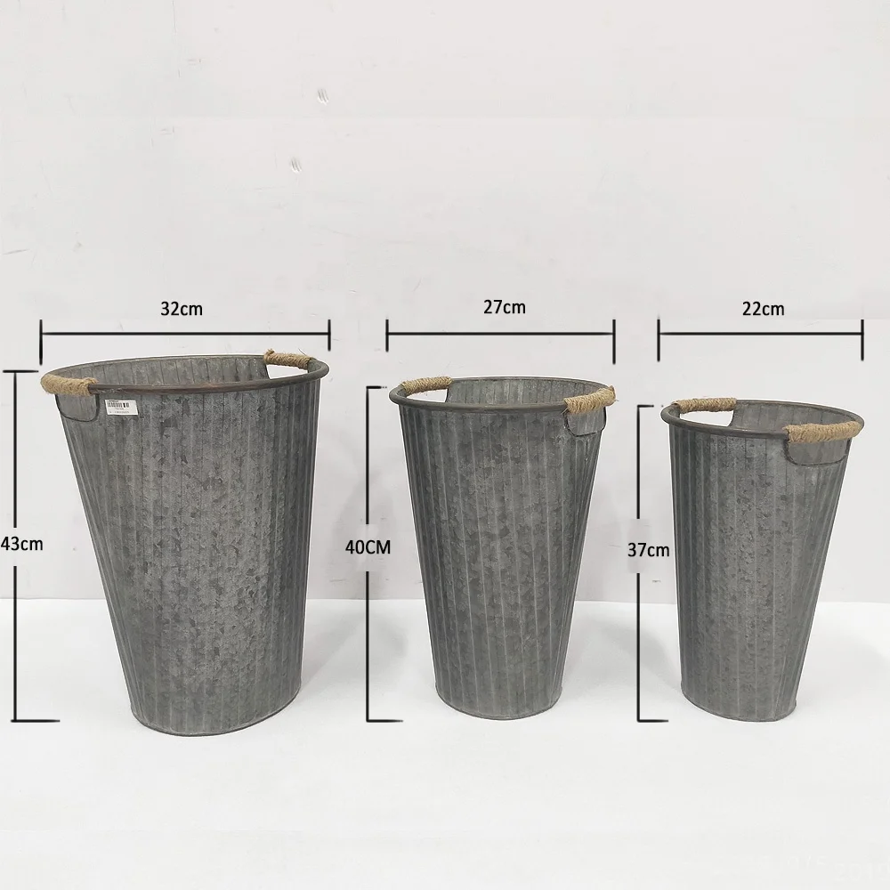 Luckywind Сельский стиль винтажный оцинкованный металлический жестяной горшок Открытый цветок большой