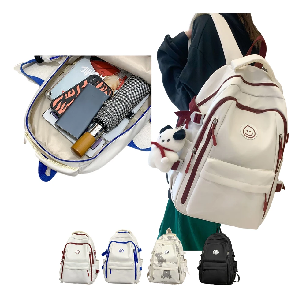 2023 Classic Design Custom LOGO Smiling Face Label Multi-pockets Middle School Students School Backpack