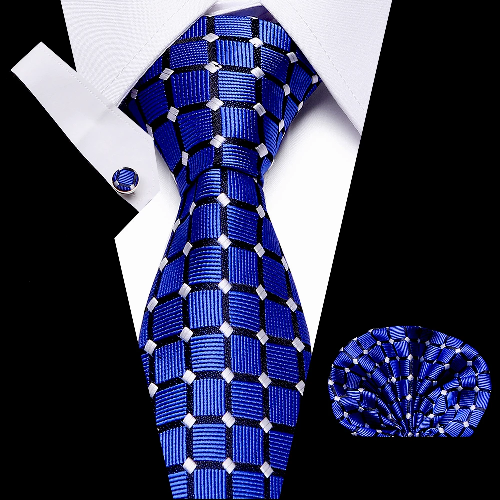 Men`s Classic Tie 100% Silk 7.5cm Male Tie Set Ties+ Hanky +Cufflinks