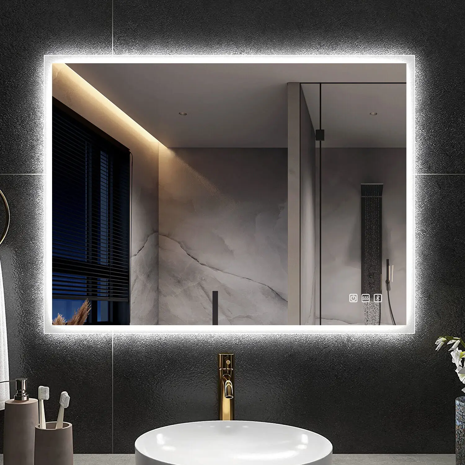 Wholesale home decor bathroom mirror with led light antifog dimmable illuminated vanity mirror