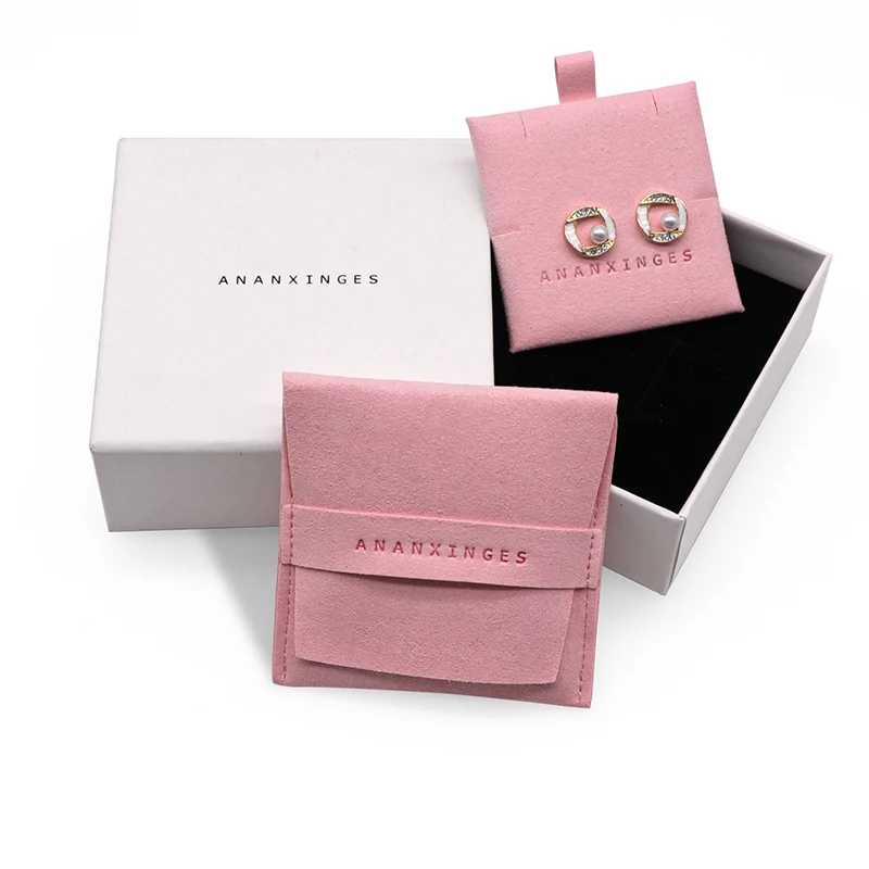 Pink Jewelry Packaging Bag Luxury Microfiber Envelope Flap Jewelry Bag Custom Logojewelry packaging plastic bag