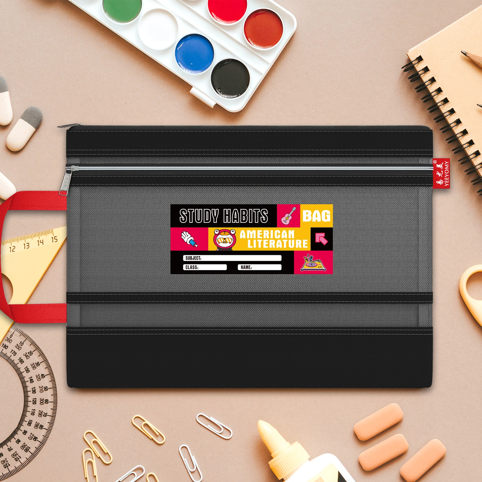 Plastic File Bag School Textbook Examination Paper Sorting Document Storage Bag Double Zipper A4 Document Bag