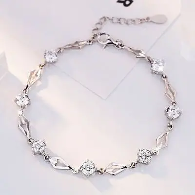 Rhombic Fashion Japanese and Korean Style Diamond Inlaid Women Bracelet Silver Jewelry Wholesale