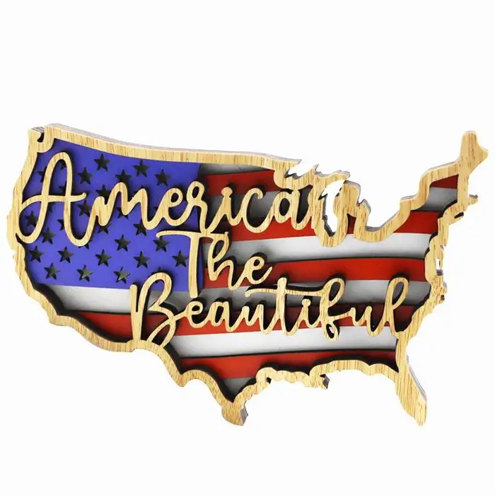 Wholesale American Fourth of July Wooden Crafts Independence Day Flag Decoration Carvings USA Flag Wood Souvenir