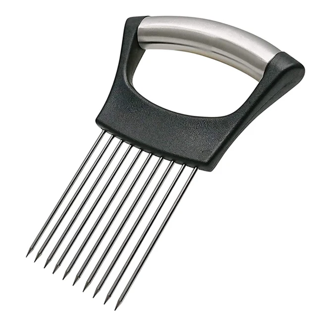 Kitchen Gadget Food Grade Slicing Meat Fish Fork Potato Slicer Needle Stainless Steel Vegetable Fruit Cutter Onion Holder Cutter