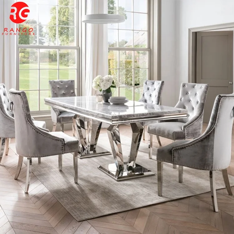 Marble Dining Table With 6 Chairs For Home Product with imperial grey marble texture