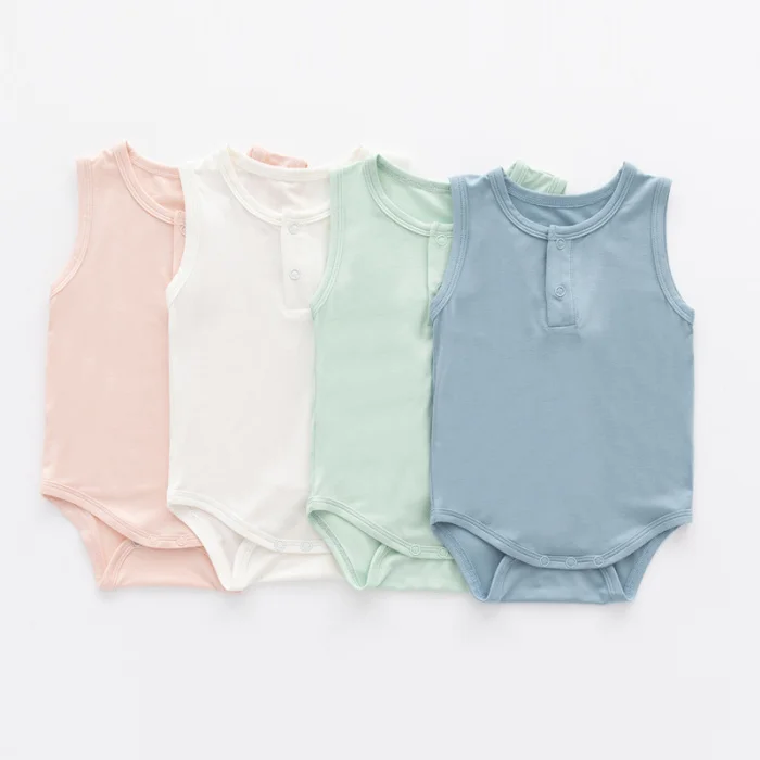 Wholesale Summer Newborn Unisex Baby Bamboo Fiber Kids Wear Clothes Thin Infant Toddler Sleeveless Vest Romper Jumpsuit Supplier