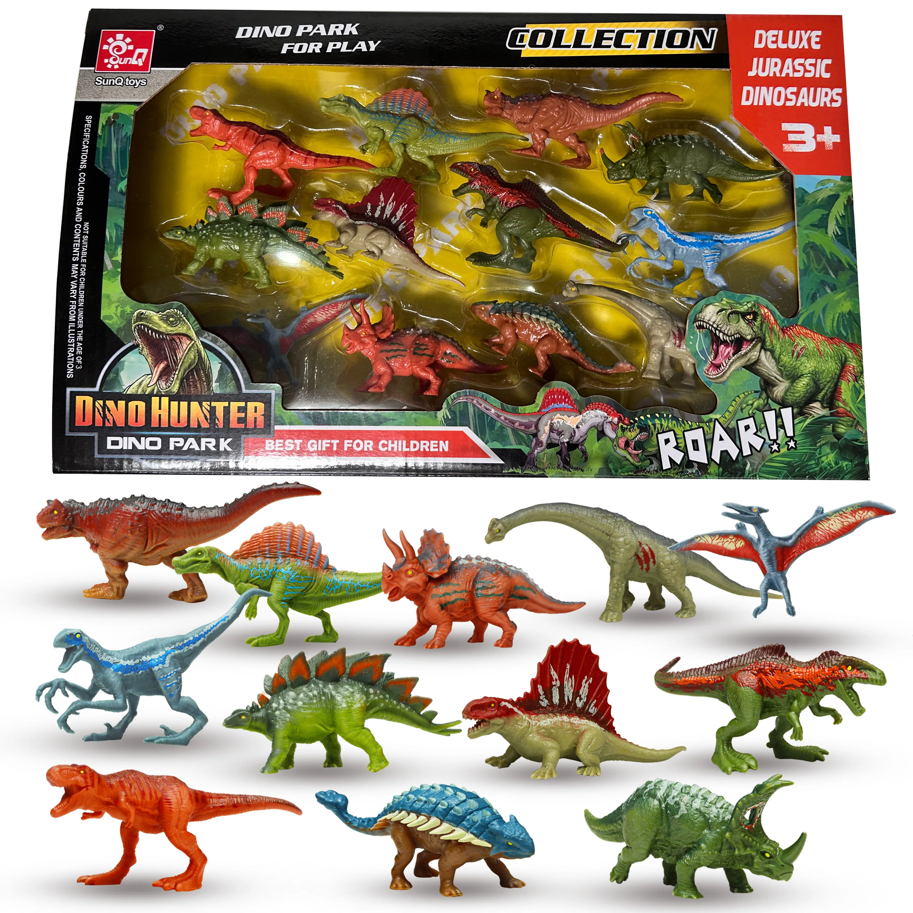 Sunq Factory Good Quality Factory Directly 12PCS Solid Dino animals plastic mini dinosaur games toys for children