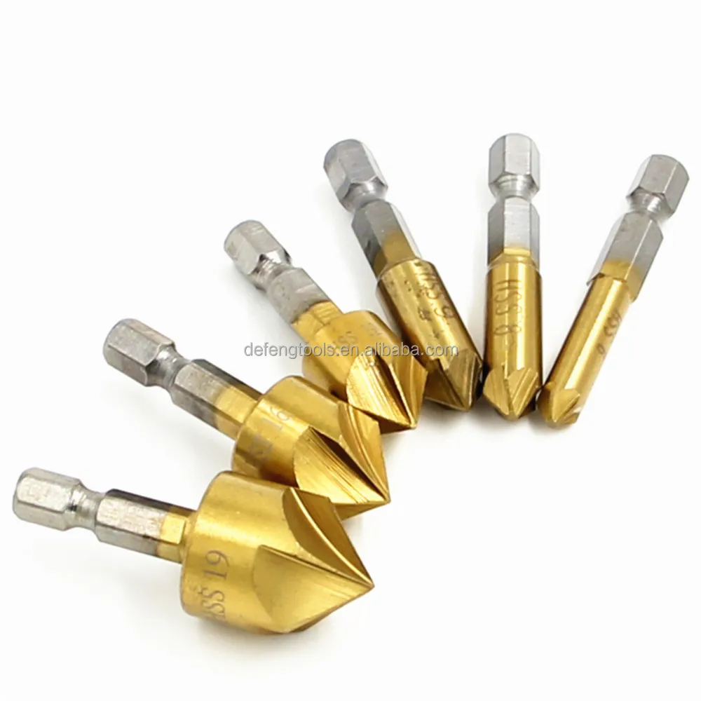 6PC hexagon shank titanium plated five edge chamferer 6-19mm woodworking counterboring set