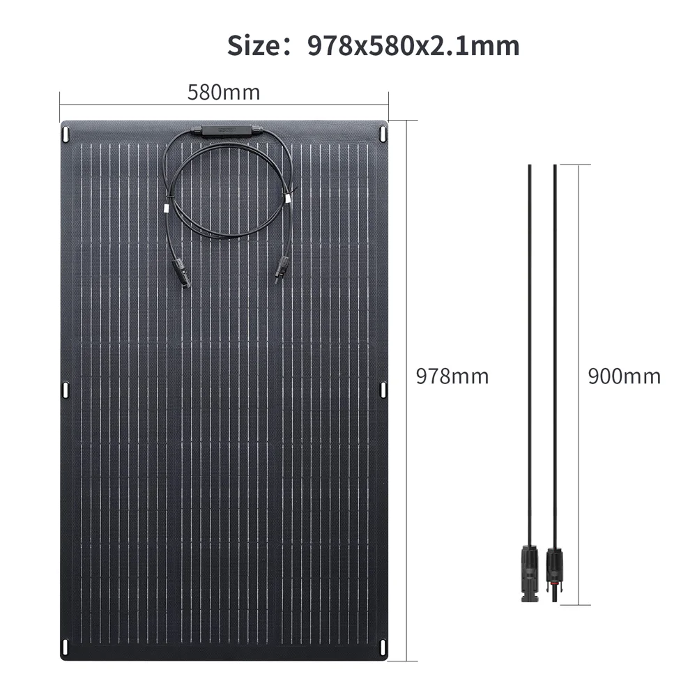 100W Flexible Solar Panel 25.5V Solar Battery Monocrystalline Cell Semi-Flexible for Marine RV Trailer Boat Cabin Van Car Uneven
