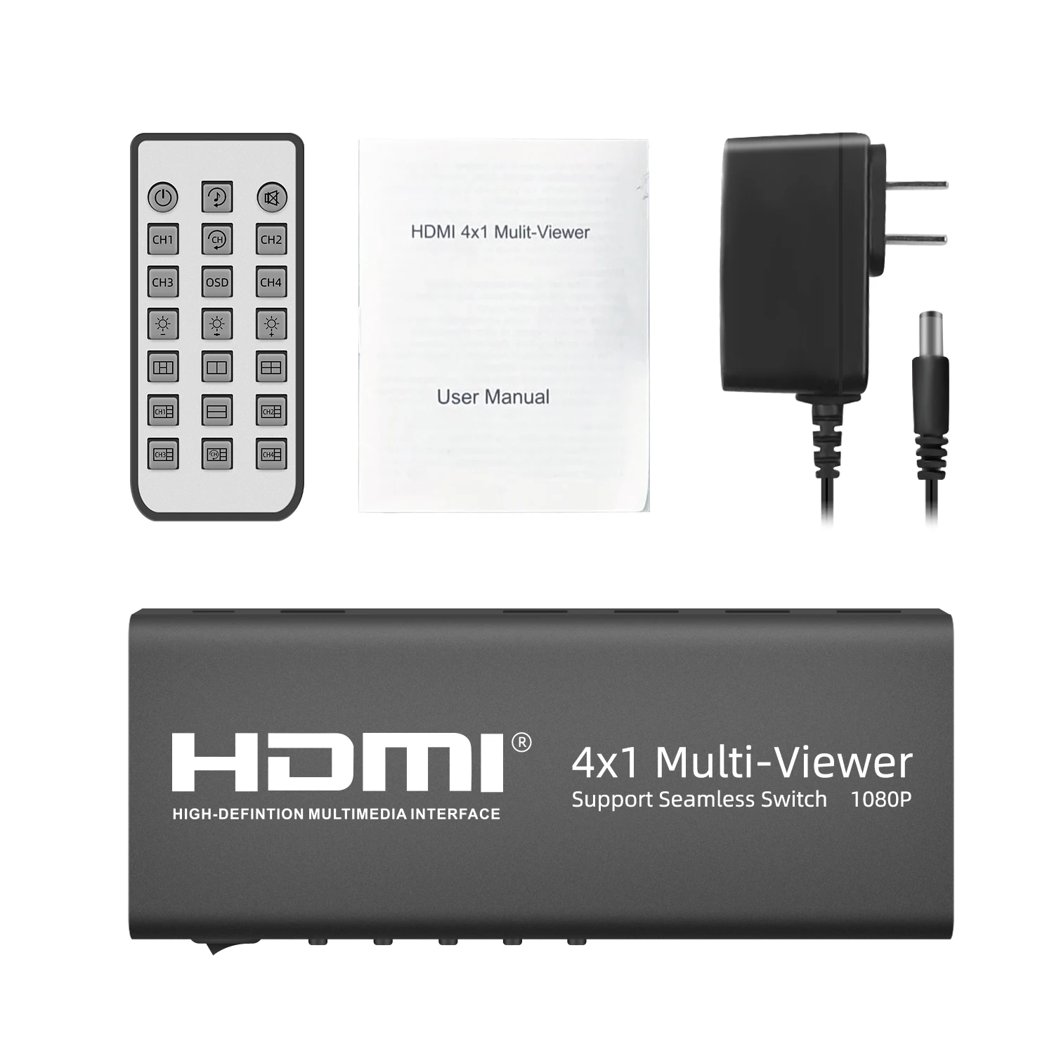 AOEYOO HD 4x1 Multi-viewer Switcher Support Seamless Switch High Quality with Different 5 Display Mode and IR Remote Be 225mhz