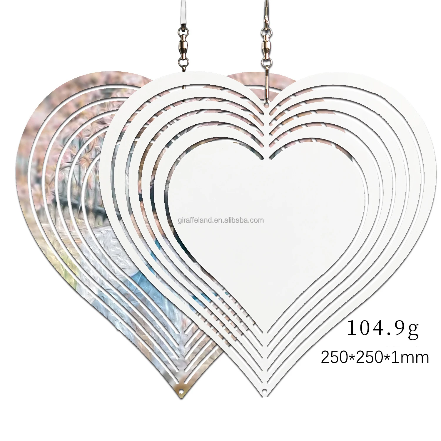 8inch 10inch Personalized Outdoor Sublimation Blanks Heart Aluminum Metal White Hanging Garden Decoration Wind Spinner