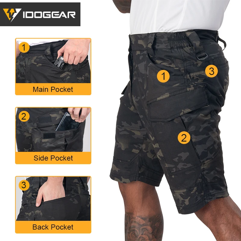 IDOGEAR Summer Elastic Camo Shorts Men Shorts Sports Duty Pants Tactical Cargo Shorts