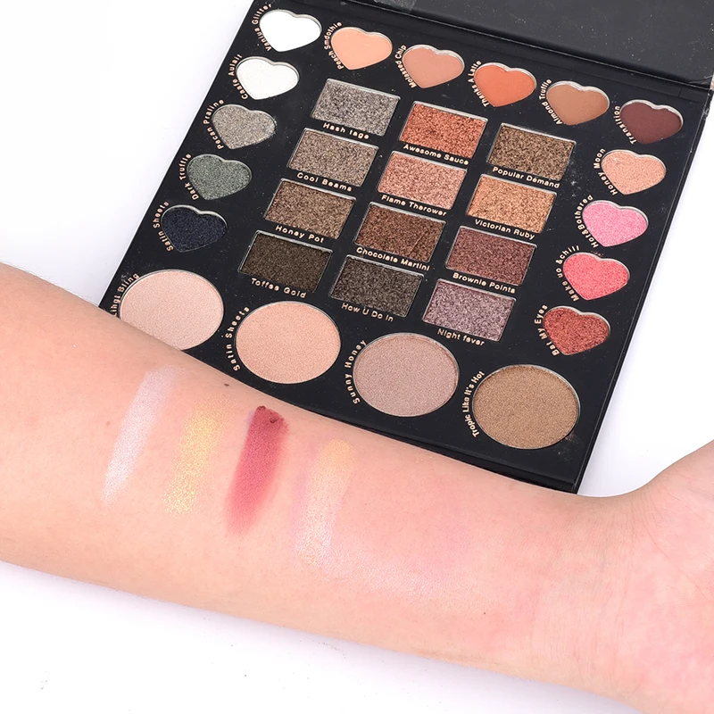 Private Label Set Custom Talc Cruelty Free Heart Shape Square With Mirror Matte Shimmer Glitter 30 Nude Colors Eyeshadow Palette