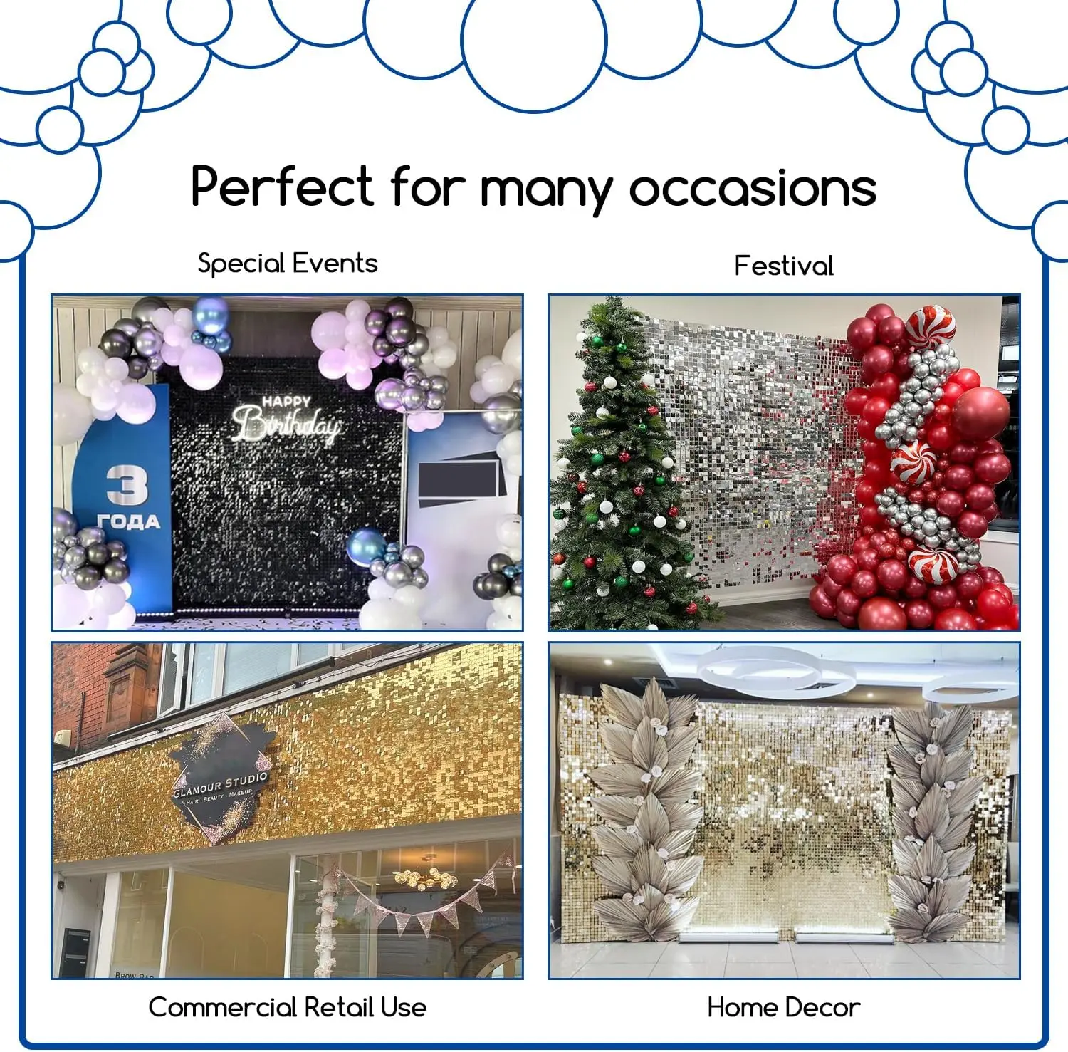 Light Gold Shimmer Wall 24 pcs Gold Sequins Backdrop Decoration Panels Photo Backdrops for Birthday Anniversary Decoration