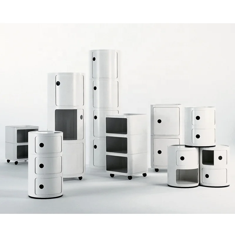 Morezhome high quality plastic round bedside table storage cabinets with three elements