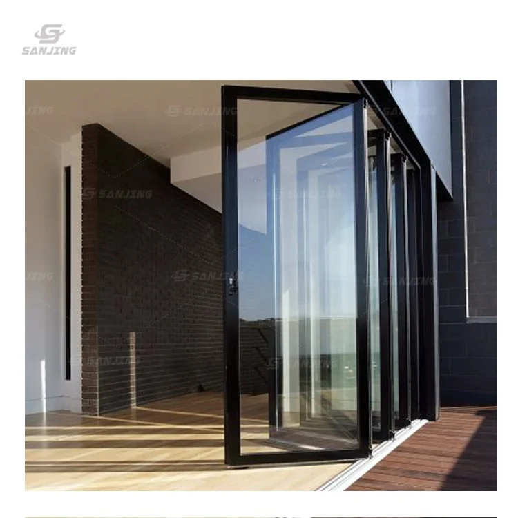 Exterior slim  frameless folding glass door shower door bifold door patio channel system