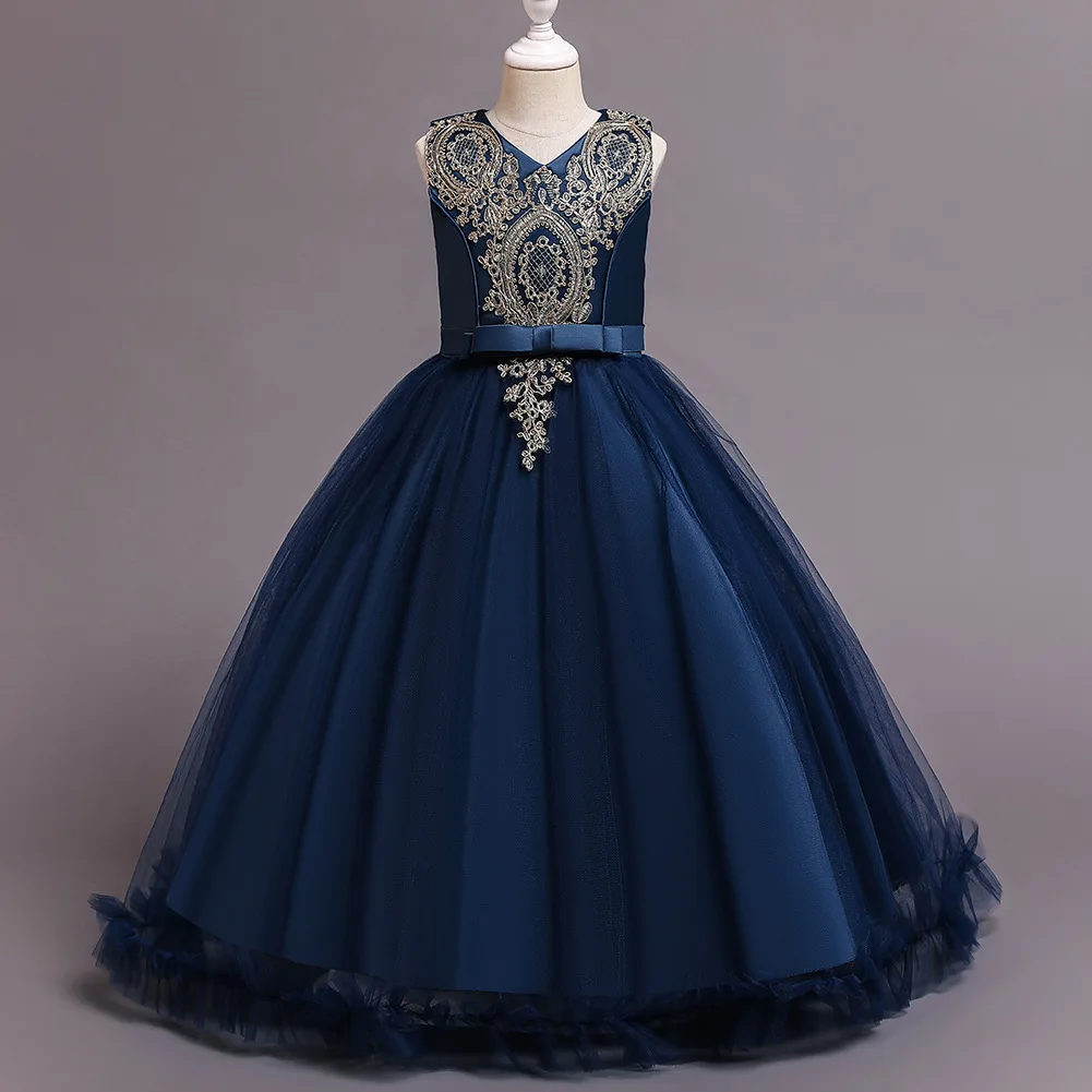 3-12 Years Red Kids Girls Princess Wedding Dress Embroidered Gown for Girls Multilayer Big Girl Dresses for Birthday Party