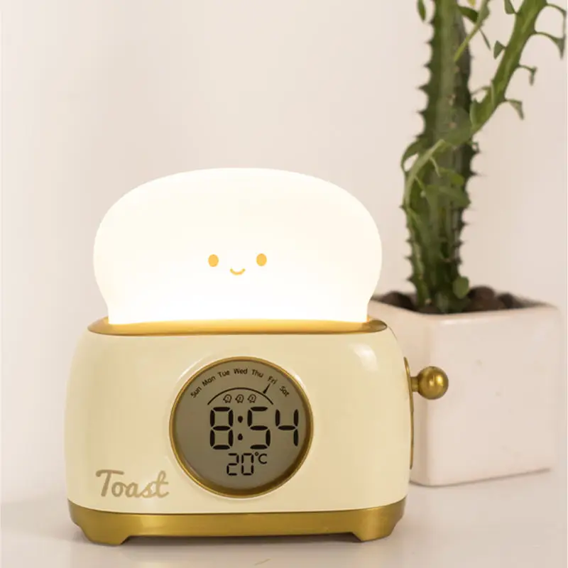 Toaster Design Kids Alarm Clock With Night Light Rechargeable Digital Cute Alarm Clock for Children
