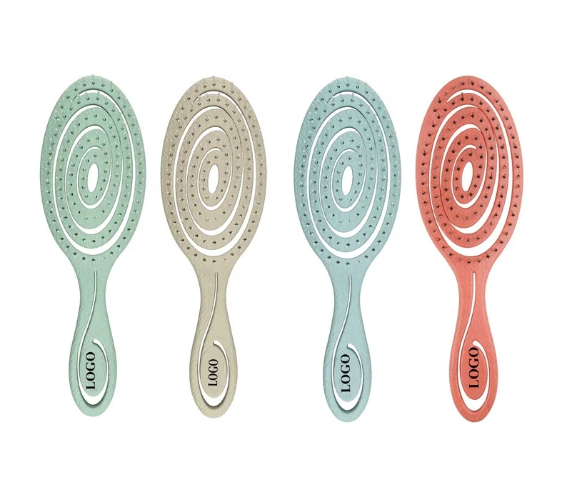 HEYAMO Wheat Straw Compact Wet Hairbrush Detangler Detangling Hair Combs Brush Nylon Pins Bristle Eco Vent Natural Hair Brush