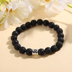 Mens Black Natural Volcanic Lava Gemstone Bracelet 8mm Natural Stone Beads Bracelet 12 Zodiac Black Obsidian Bracelet