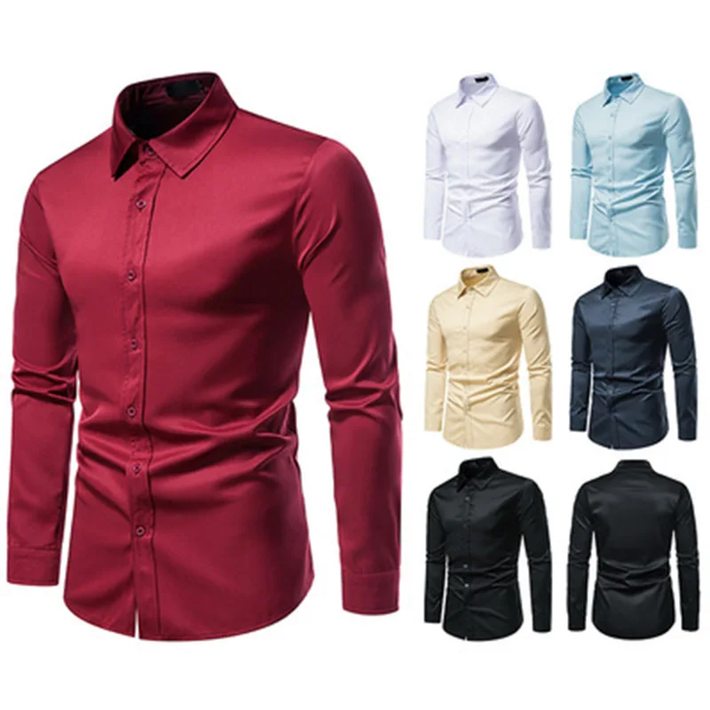 Cotton Autumn Outdoor Spot Slim-fit Ordinary Shirt Youth Pure Color Men Casual Shirt