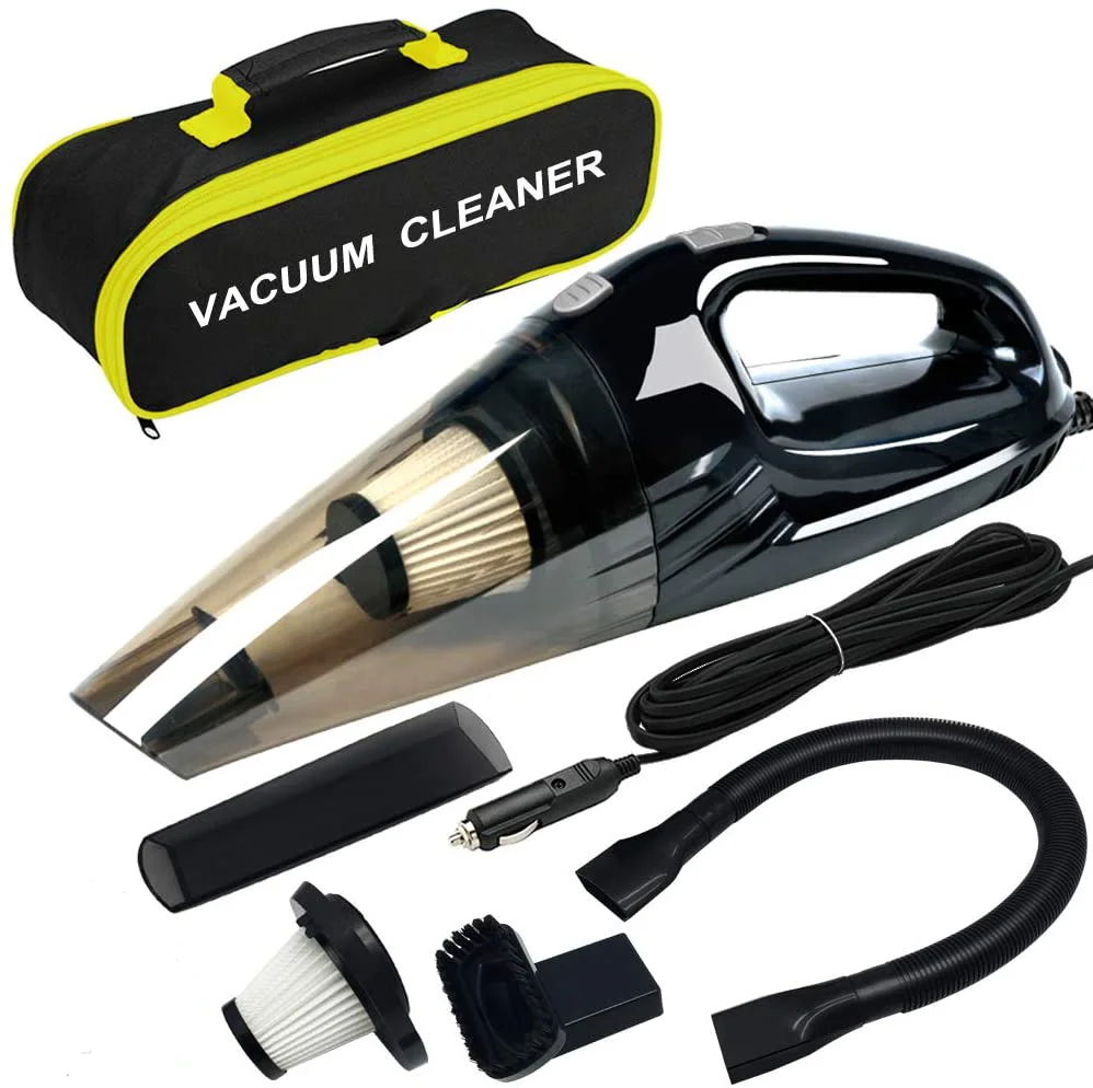 Dry & Wet Vacuum Cleaner, DC 12V Quick Cleaning, with 15ft Power Cord, 2 Filters & Carry Bag- Black